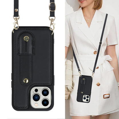 Wristband Kickstand Case for iPhone 12 Pro Max , Card Slots PU Leather+TPU Phone Cover