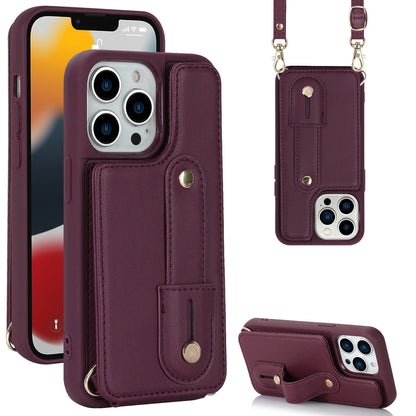 Wristband Kickstand Case for iPhone 12 Pro Max , Card Slots PU Leather+TPU Phone Cover