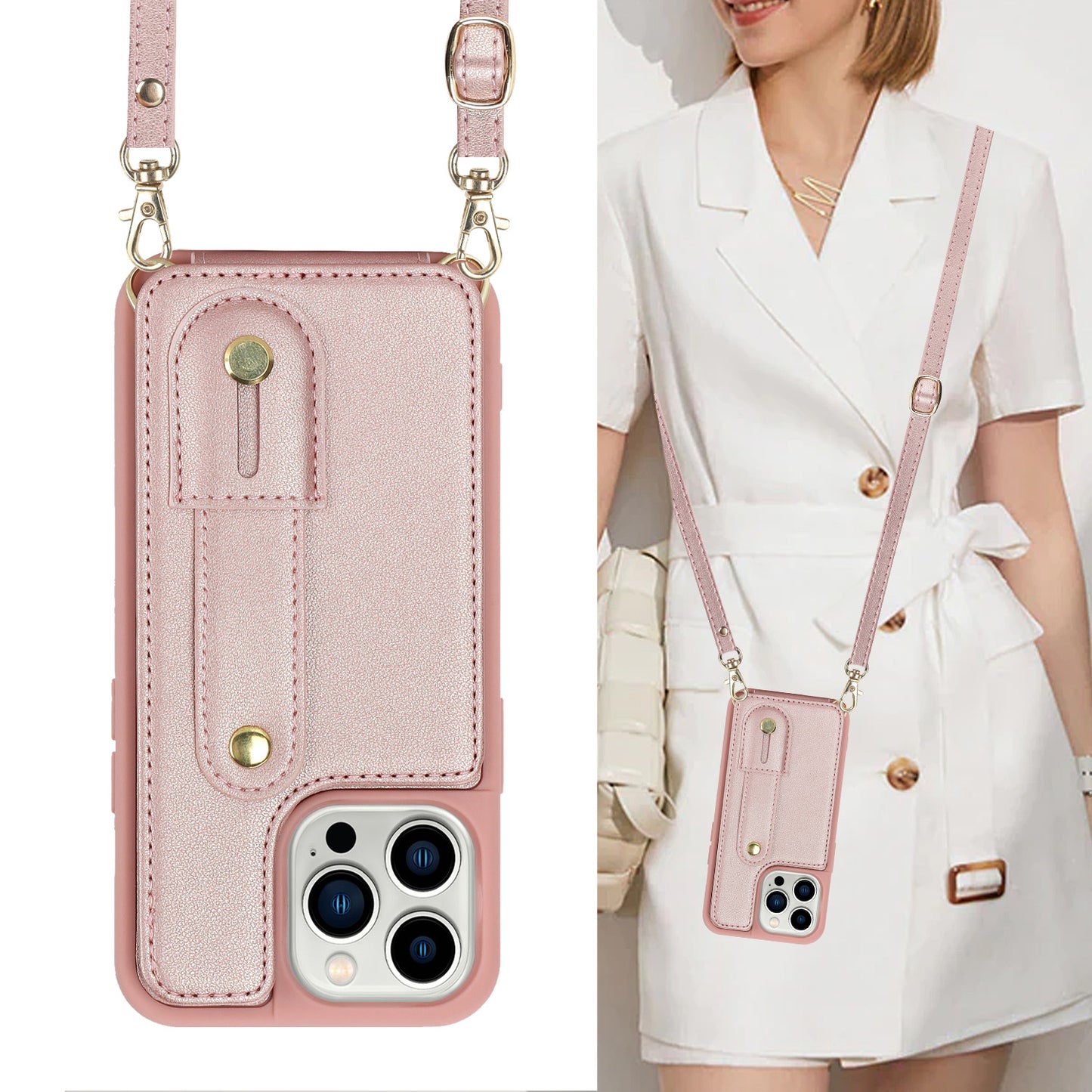 Wristband Kickstand Case for iPhone 12 Pro Max , Card Slots PU Leather+TPU Phone Cover