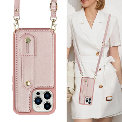 Wristband Kickstand Case for iPhone 12 Pro Max , Card Slots PU Leather+TPU Phone Cover