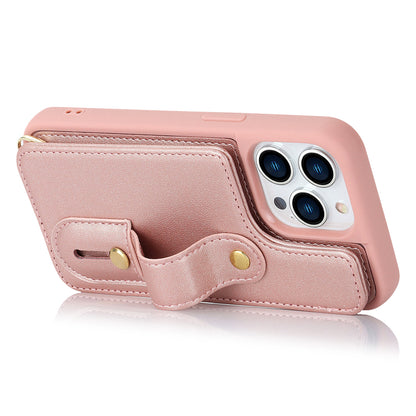 Wristband Kickstand Case for iPhone 12 Pro Max , Card Slots PU Leather+TPU Phone Cover