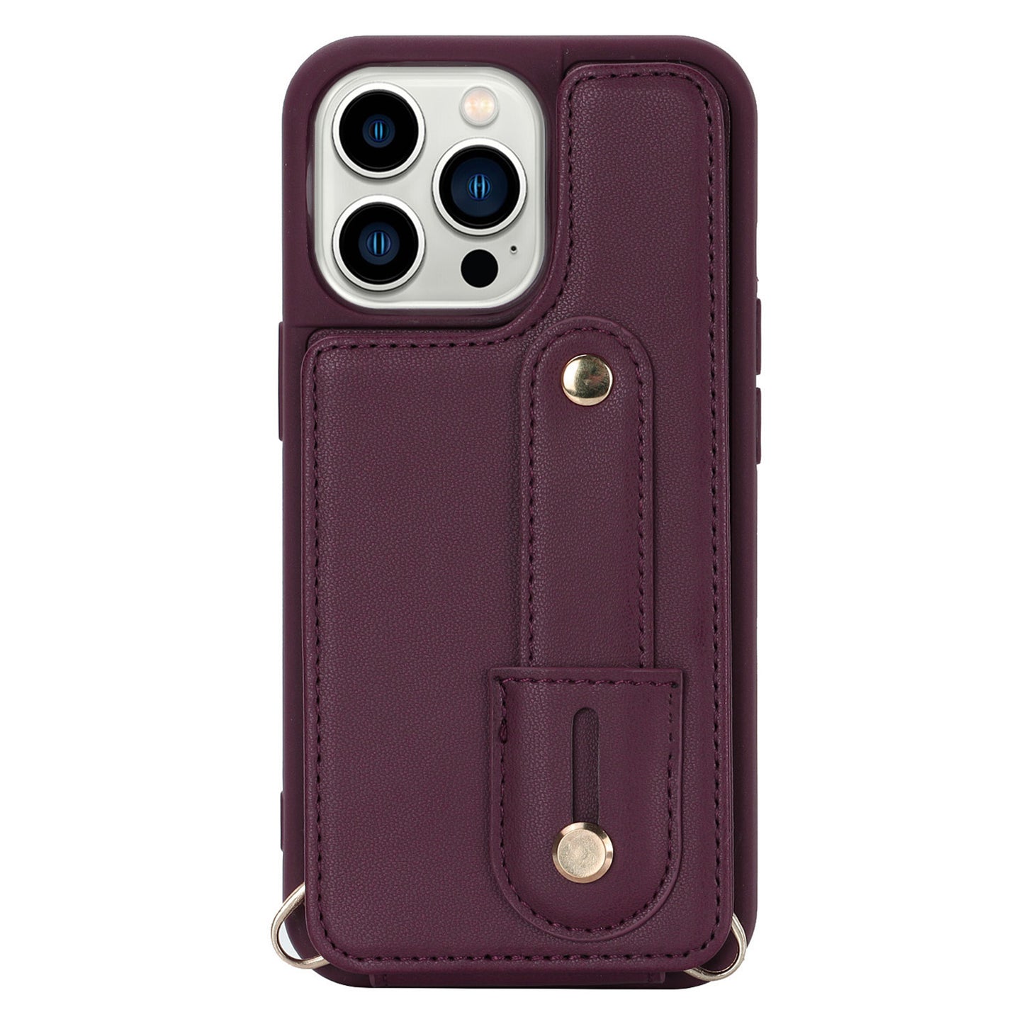 For iPhone 12 / 12 Pro Card Holder Phone Case Wristband Kickstand PU Leather+TPU Phone Cover