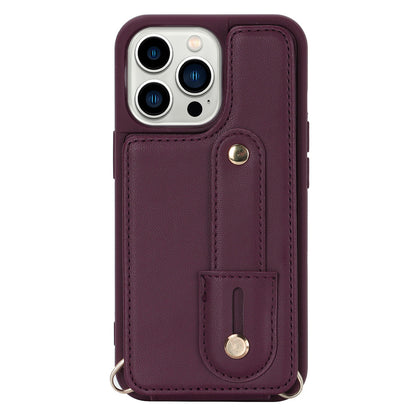 For iPhone 12 / 12 Pro Card Holder Phone Case Wristband Kickstand PU Leather+TPU Phone Cover
