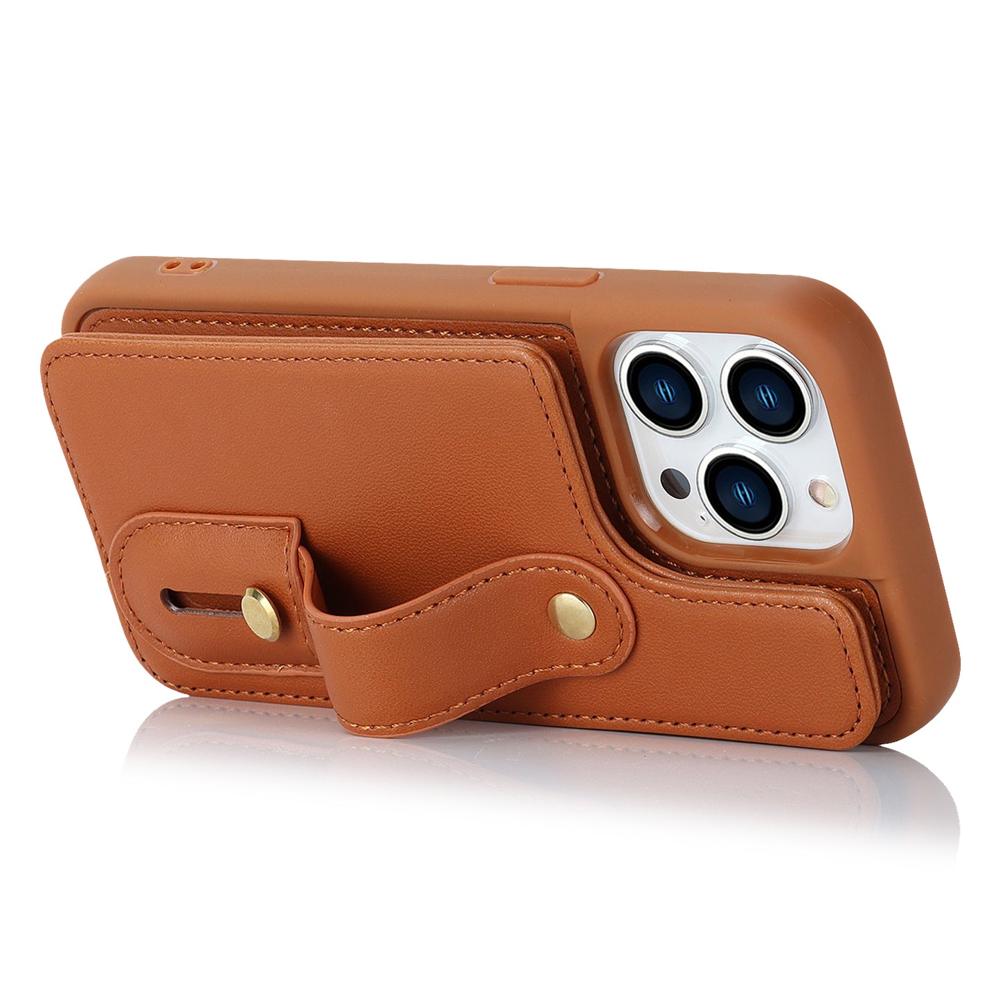 For iPhone 12 / 12 Pro Card Holder Phone Case Wristband Kickstand PU Leather+TPU Phone Cover