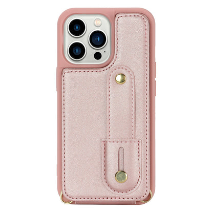 For iPhone 12 / 12 Pro Card Holder Phone Case Wristband Kickstand PU Leather+TPU Phone Cover