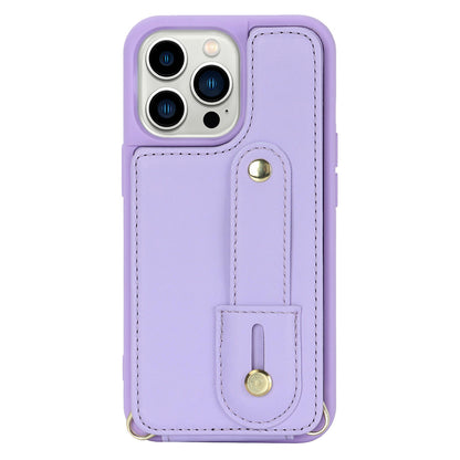 For iPhone 12 / 12 Pro Card Holder Phone Case Wristband Kickstand PU Leather+TPU Phone Cover