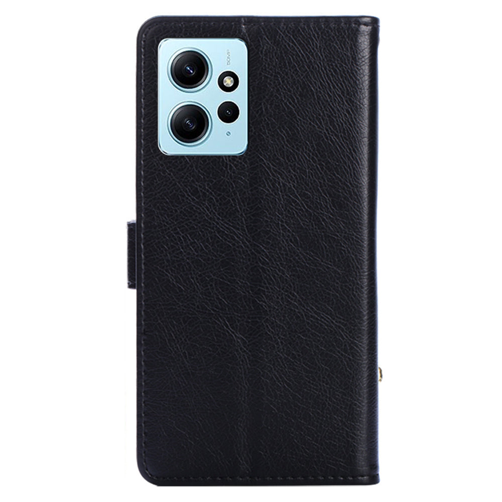 For Xiaomi Redmi Note 12 4G Zipper Pocket Leather Phone Case Wallet Stand Drop-proof Cover with Strap