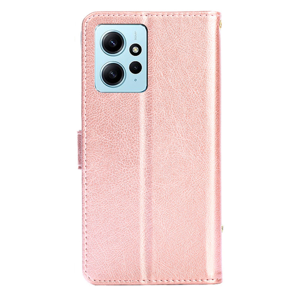 For Xiaomi Redmi Note 12 4G Zipper Pocket Leather Phone Case Wallet Stand Drop-proof Cover with Strap