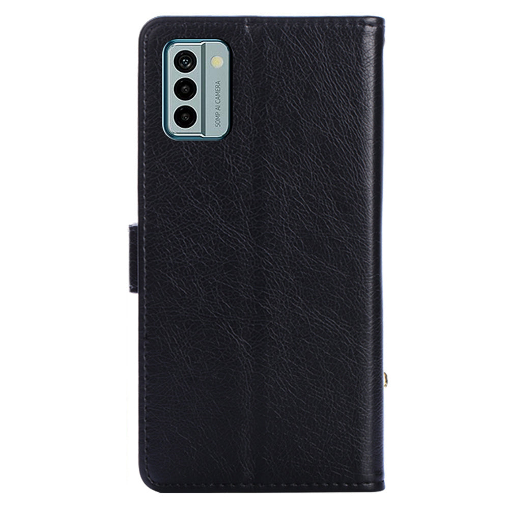 For Nokia G22 Zipper Pocket Scratch Resistant PU Leather Phone Case Wallet Stand Cover with Strap