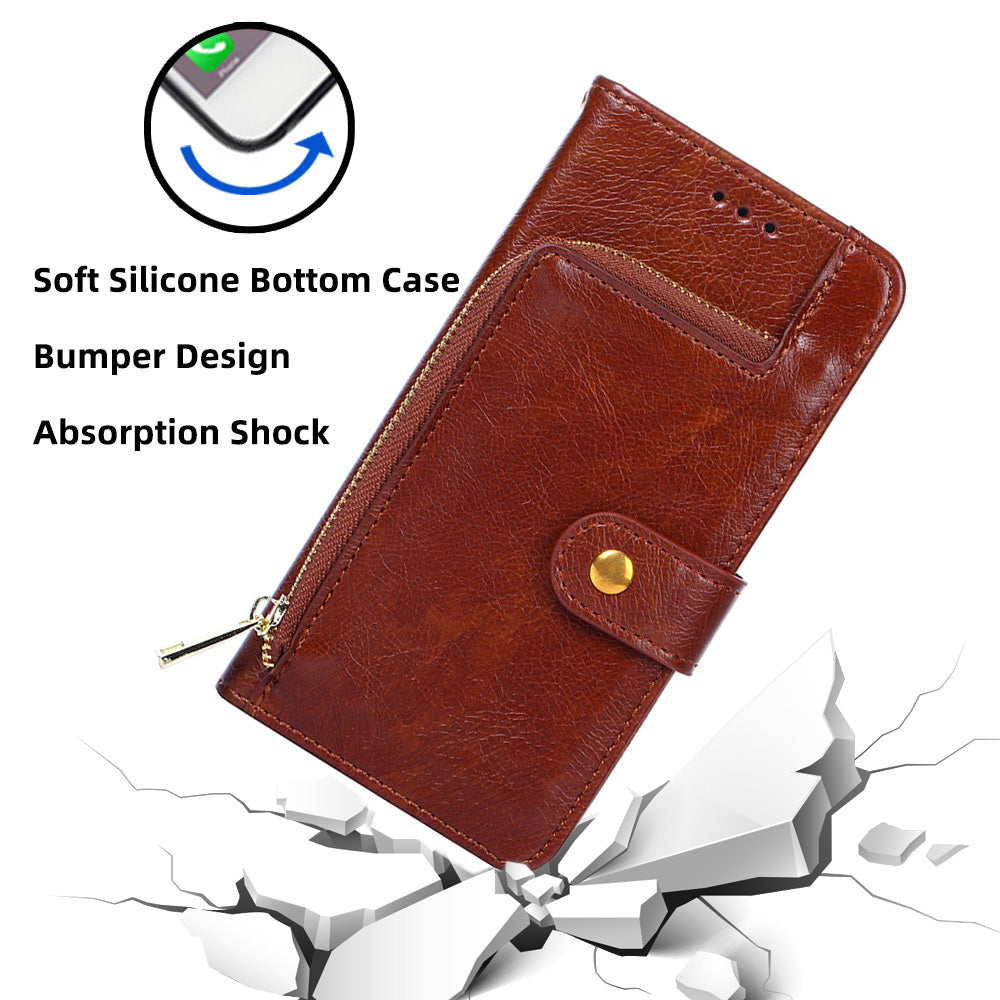 For Nokia G22 Zipper Pocket Scratch Resistant PU Leather Phone Case Wallet Stand Cover with Strap