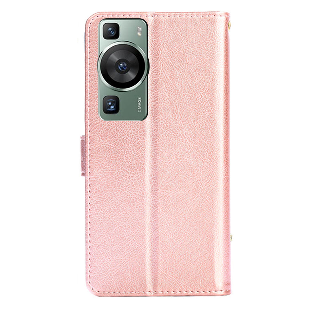 Phone Case for Huawei P60 / P60 Pro Zipper Pocket PU Leather Wallet Stand Cover with Strap