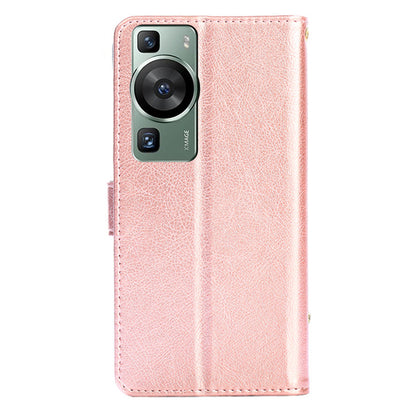 Phone Case for Huawei P60 / P60 Pro Zipper Pocket PU Leather Wallet Stand Cover with Strap