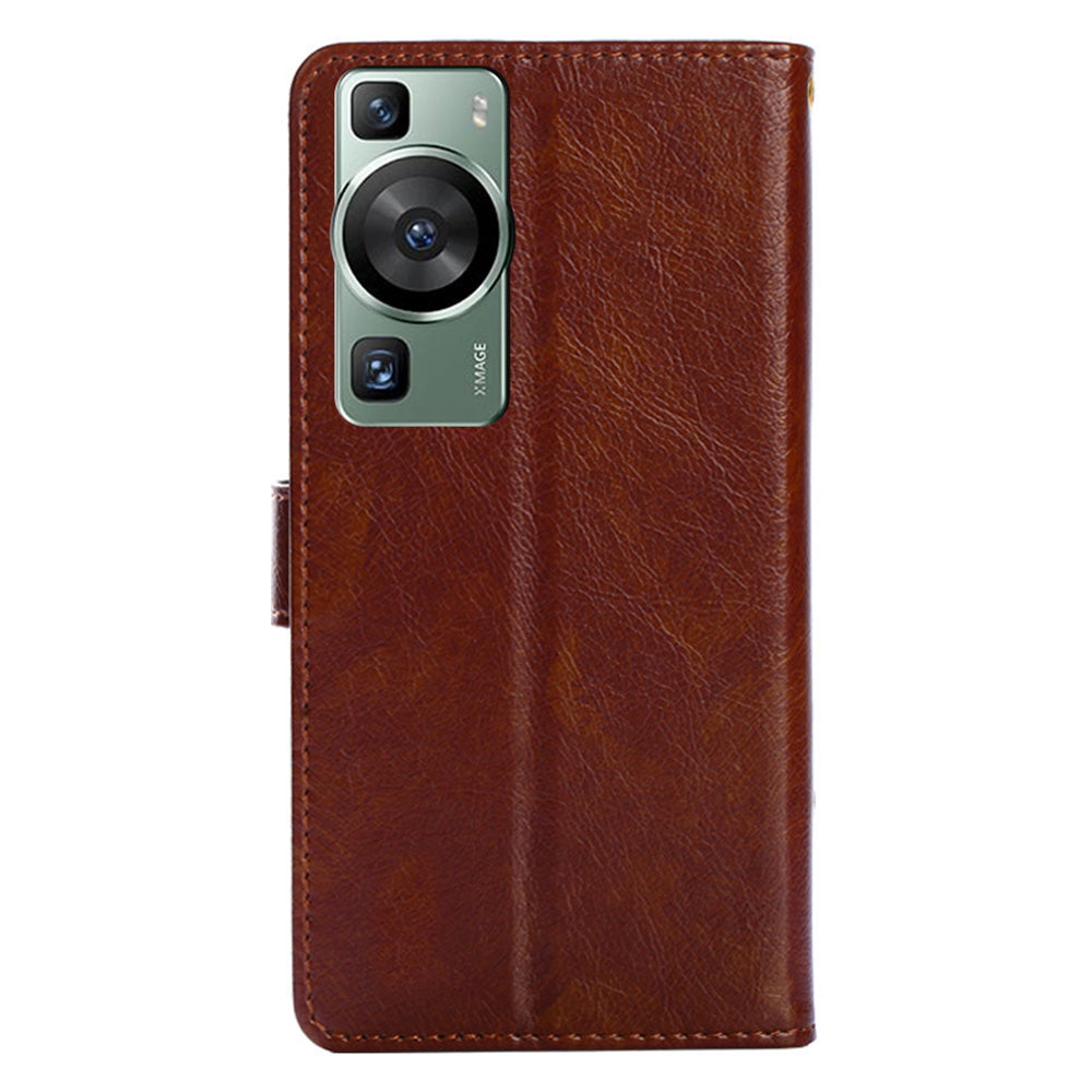 Phone Case for Huawei P60 / P60 Pro Zipper Pocket PU Leather Wallet Stand Cover with Strap