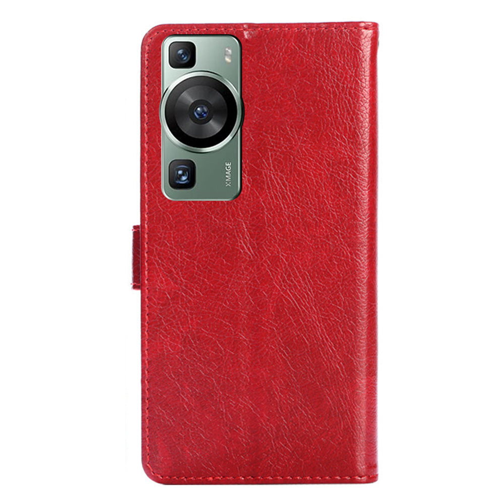 Phone Case for Huawei P60 / P60 Pro Zipper Pocket PU Leather Wallet Stand Cover with Strap