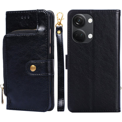 Phone Case for OnePlus Nord 3 5G / Ace 2V 5G Zipper Pocket PU Leather Wallet Foldable Stand Cover with Strap