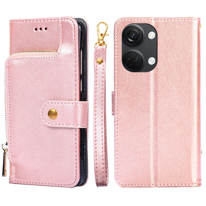 Phone Case for OnePlus Nord 3 5G / Ace 2V 5G Zipper Pocket PU Leather Wallet Foldable Stand Cover with Strap