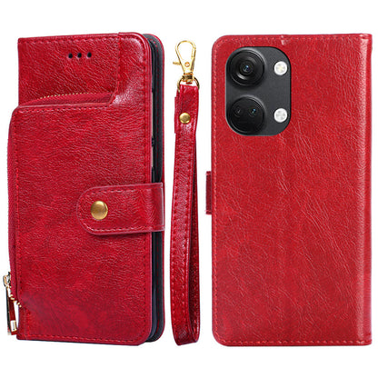 Phone Case for OnePlus Nord 3 5G / Ace 2V 5G Zipper Pocket PU Leather Wallet Foldable Stand Cover with Strap