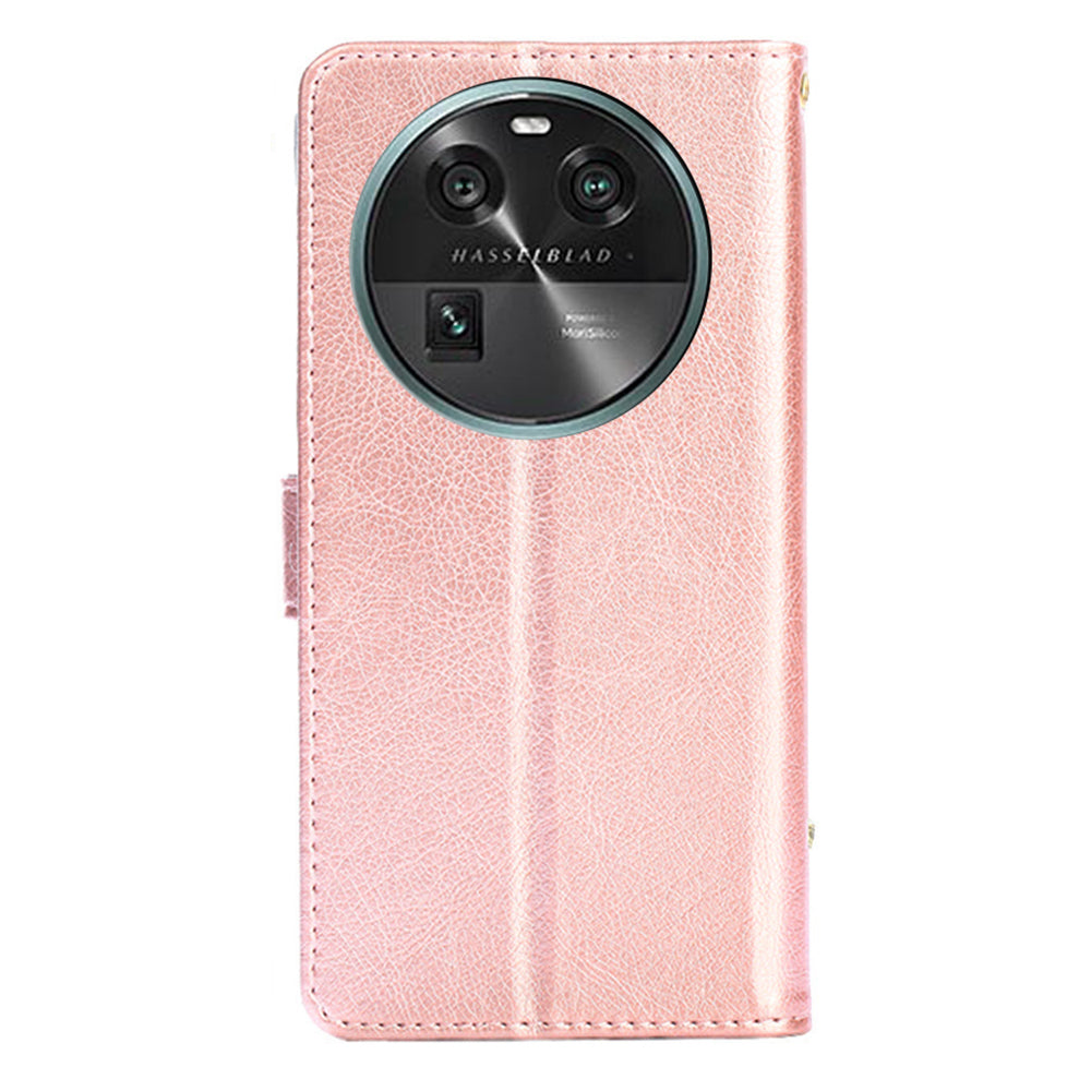 Phone Case for Oppo Find X6 Zipper Pocket Wallet Horizontal Stand PU Leather Cover with Strap
