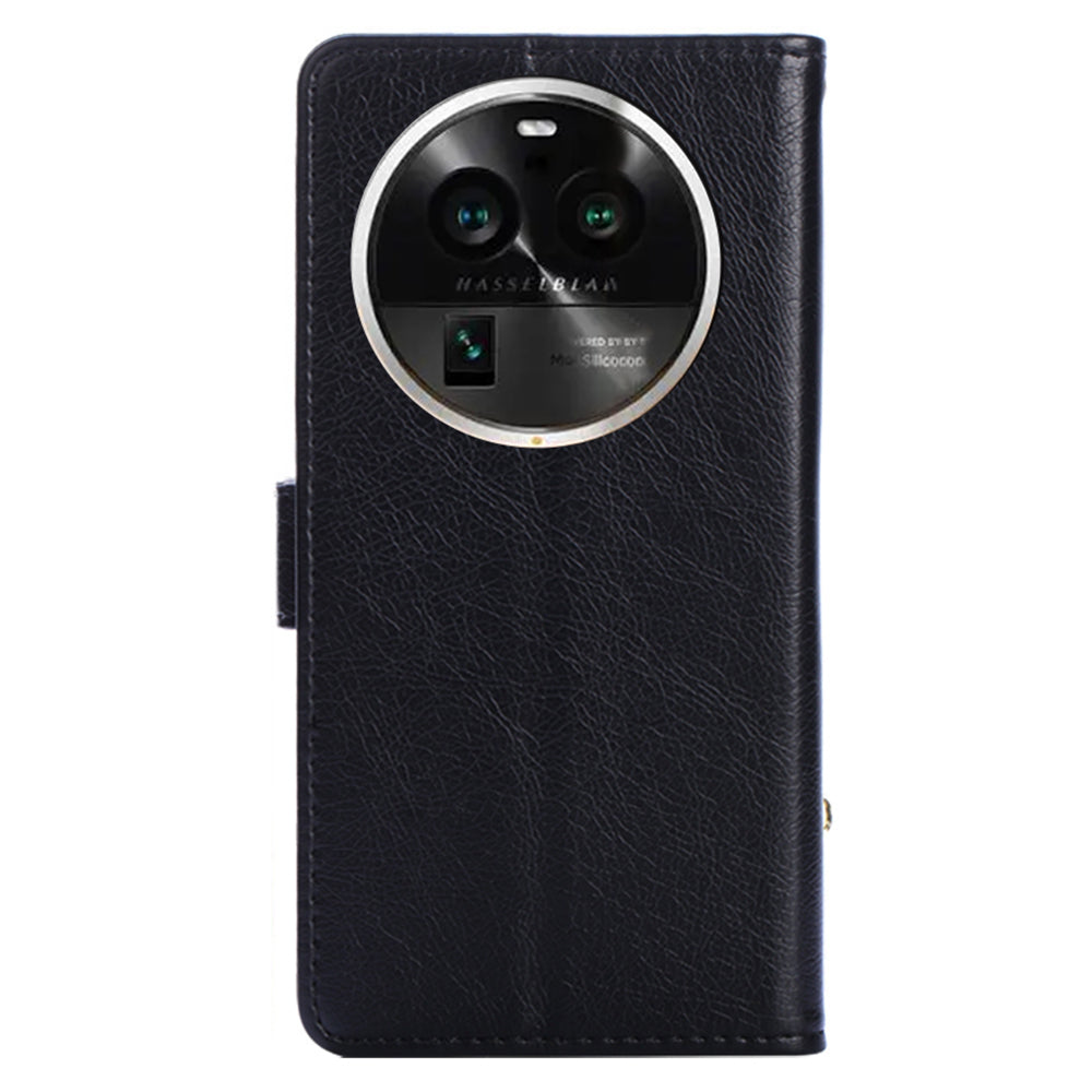 Wallet Case for Oppo Find X6 Pro Zipper Pocket PU Leather Horizontal Stand Phone Cover with Strap