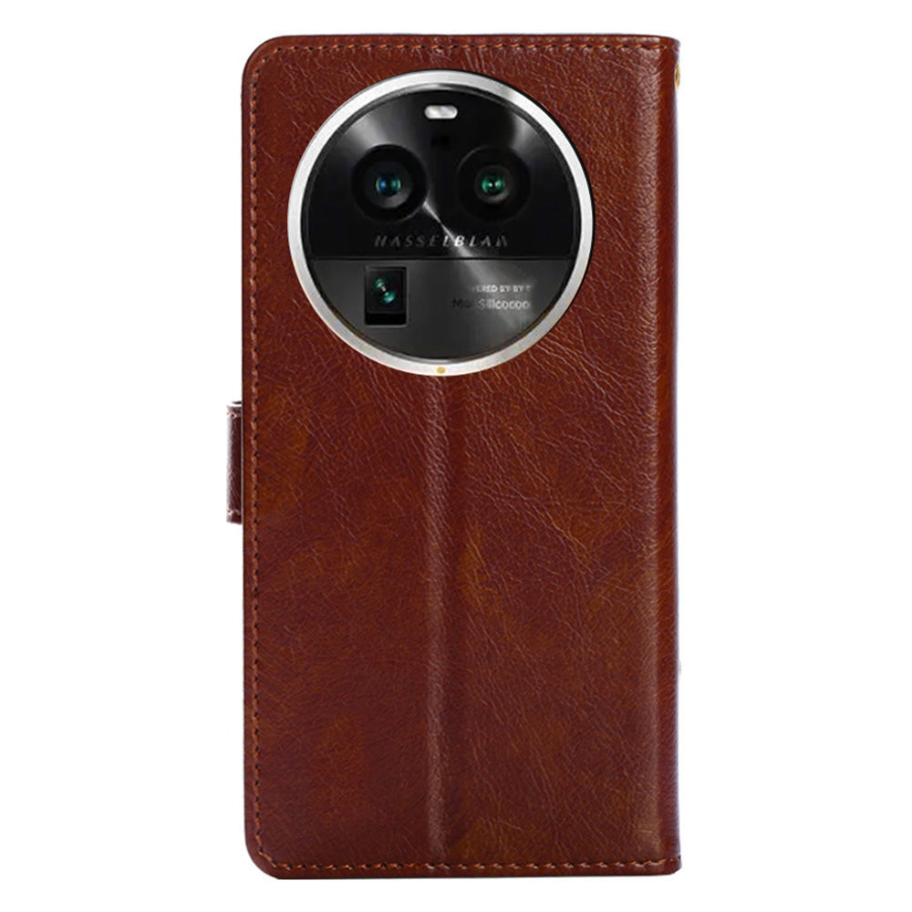 Wallet Case for Oppo Find X6 Pro Zipper Pocket PU Leather Horizontal Stand Phone Cover with Strap