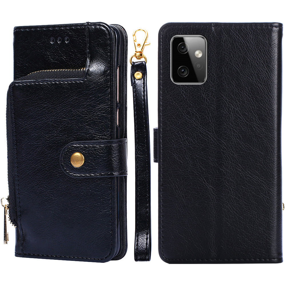 Wallet Case for Motorola Moto G Power 5G Zipper Pocket PU Leather Phone Cover Stand Shell with Strap