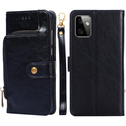 Wallet Case for Motorola Moto G Power 5G Zipper Pocket PU Leather Phone Cover Stand Shell with Strap