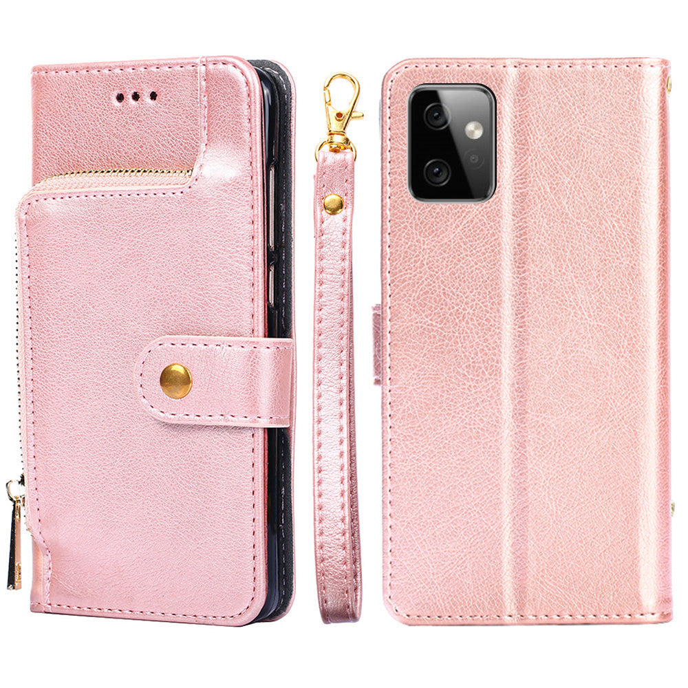 Wallet Case for Motorola Moto G Power 5G Zipper Pocket PU Leather Phone Cover Stand Shell with Strap