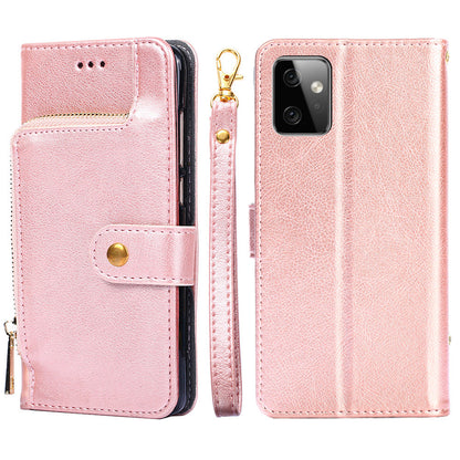 Wallet Case for Motorola Moto G Power 5G Zipper Pocket PU Leather Phone Cover Stand Shell with Strap