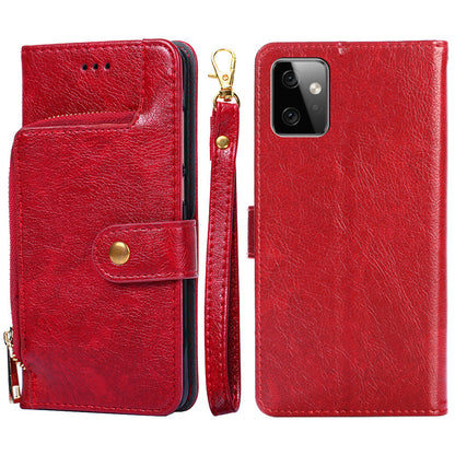 Wallet Case for Motorola Moto G Power 5G Zipper Pocket PU Leather Phone Cover Stand Shell with Strap