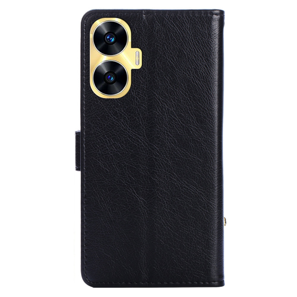 Wallet Case for Realme C55 Zipper Pocket PU Leather Phone Cover Drop-proof Stand Shell with Strap
