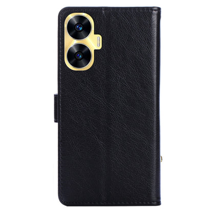Wallet Case for Realme C55 Zipper Pocket PU Leather Phone Cover Drop-proof Stand Shell with Strap