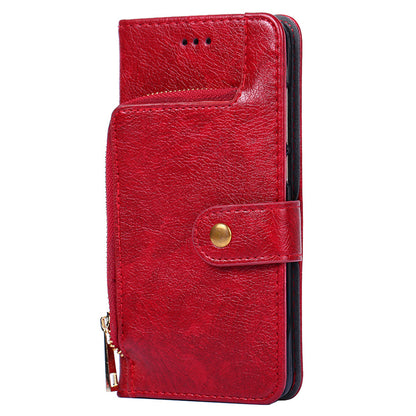 Wallet Case for Realme C55 Zipper Pocket PU Leather Phone Cover Drop-proof Stand Shell with Strap