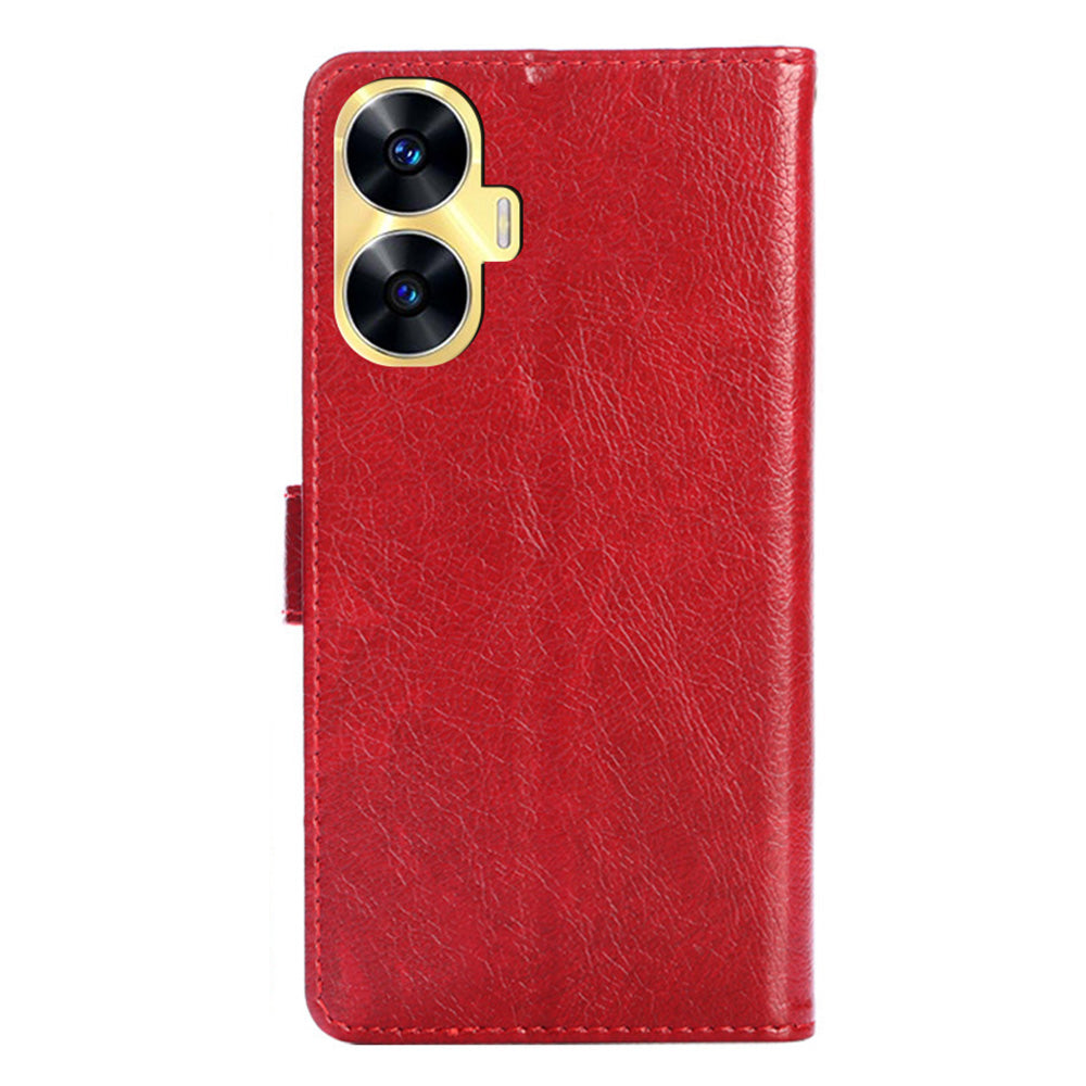 Wallet Case for Realme C55 Zipper Pocket PU Leather Phone Cover Drop-proof Stand Shell with Strap