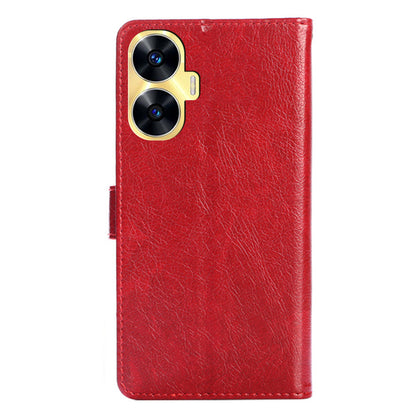 Wallet Case for Realme C55 Zipper Pocket PU Leather Phone Cover Drop-proof Stand Shell with Strap