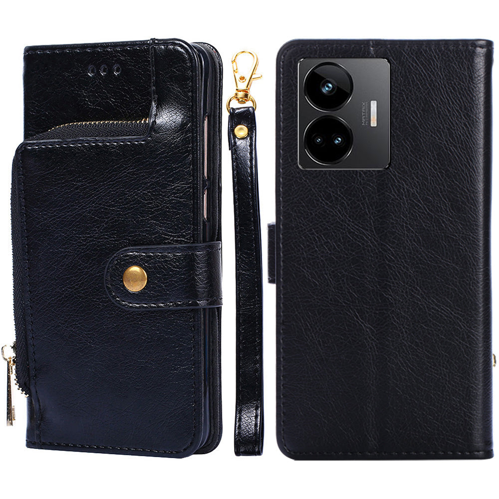 Phone Case for Realme GT Neo 5 5G / GT3 5G / Neo 5 240W 5G Zipper Pocket PU Leather Wallet Stand Cover