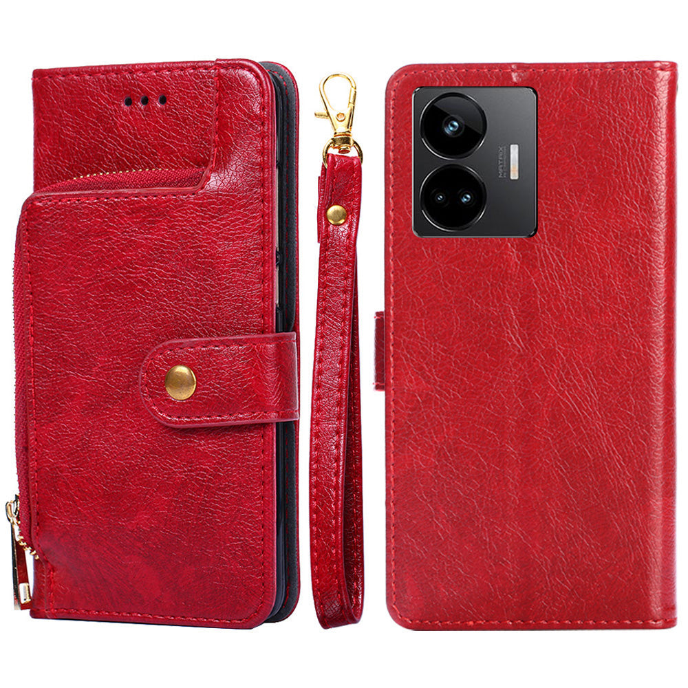 Phone Case for Realme GT Neo 5 5G / GT3 5G / Neo 5 240W 5G Zipper Pocket PU Leather Wallet Stand Cover