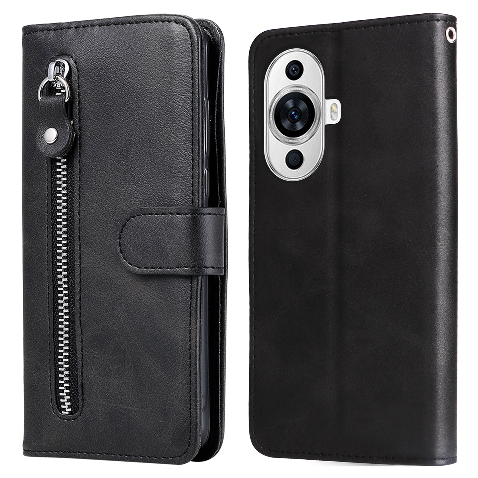 Leather Phone Case for Huawei nova 11 , Calf Texture Zipper Pocket Stand Wallet Shockproof Cover