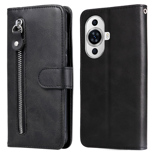 Leather Phone Case for Huawei nova 11 , Calf Texture Zipper Pocket Stand Wallet Shockproof Cover