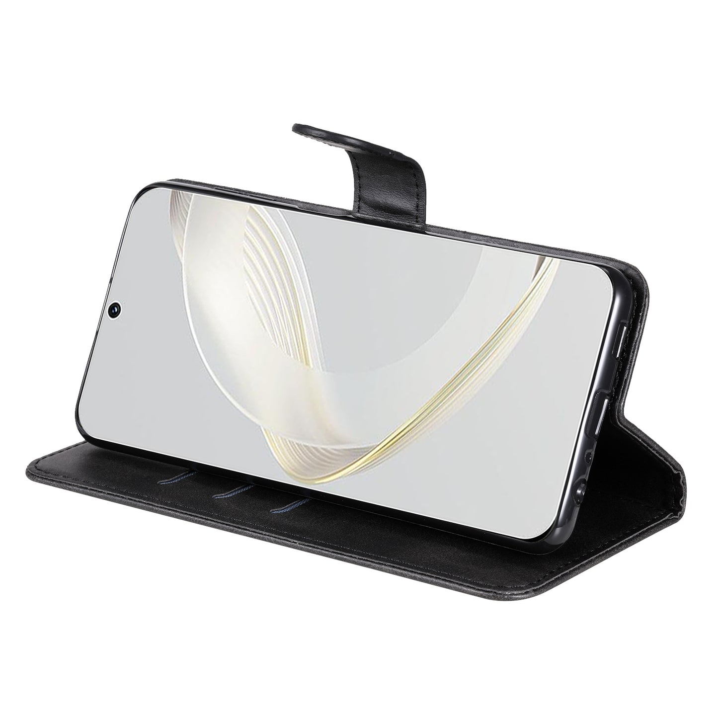 Leather Phone Case for Huawei nova 11 , Calf Texture Zipper Pocket Stand Wallet Shockproof Cover