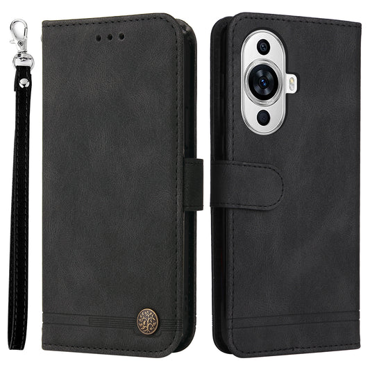 For Huawei nova 11 PU Leather Wallet Phone Case Imprinted Lines Stand Skin-touch Protective Cover