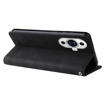 For Huawei nova 11 PU Leather Wallet Phone Case Imprinted Lines Stand Skin-touch Protective Cover