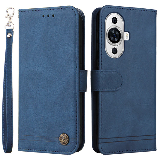For Huawei nova 11 PU Leather Wallet Phone Case Imprinted Lines Stand Skin-touch Protective Cover