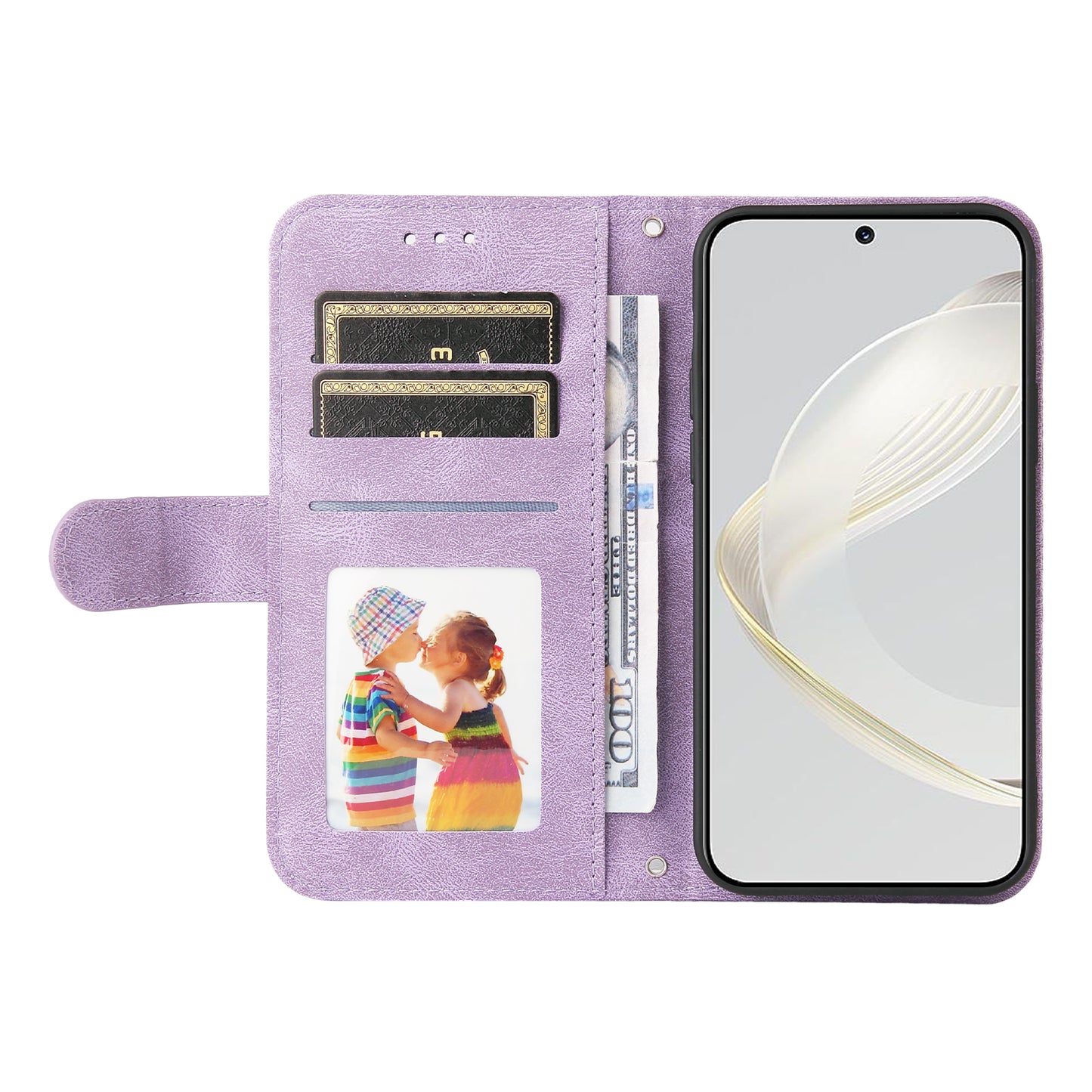 For Huawei nova 11 PU Leather Wallet Phone Case Imprinted Lines Stand Skin-touch Protective Cover