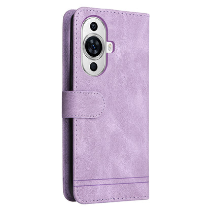For Huawei nova 11 PU Leather Wallet Phone Case Imprinted Lines Stand Skin-touch Protective Cover