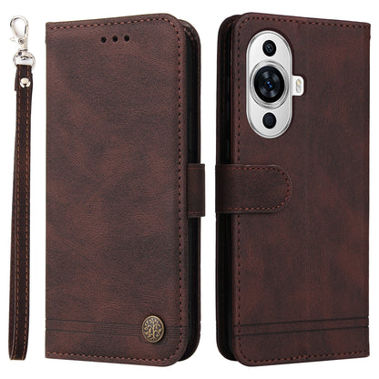 For Huawei nova 11 PU Leather Wallet Phone Case Imprinted Lines Stand Skin-touch Protective Cover