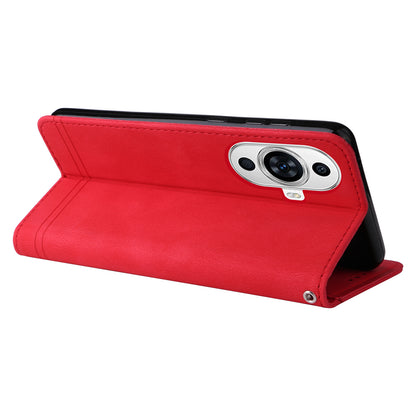 For Huawei nova 11 PU Leather Wallet Phone Case Imprinted Lines Stand Skin-touch Protective Cover