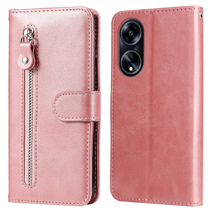 Leather Phone Case for Oppo A1 5G / A98 5G / F23 5G , Calf Texture Zipper Pocket Stand Shell Drop-proof Wallet Cover