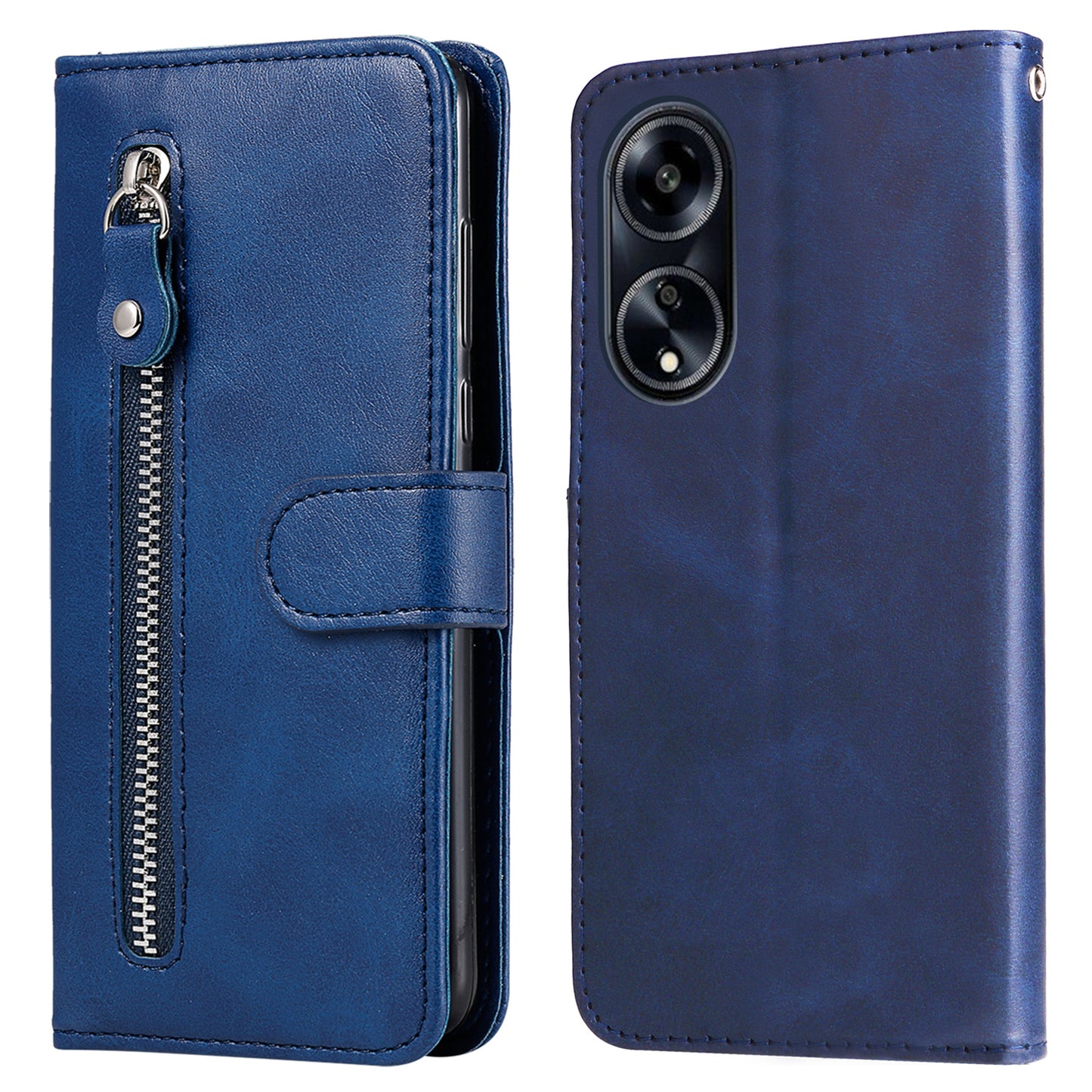 Leather Phone Case for Oppo A1 5G / A98 5G / F23 5G , Calf Texture Zipper Pocket Stand Shell Drop-proof Wallet Cover