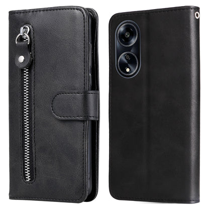 Leather Phone Case for Oppo A1 5G / A98 5G / F23 5G , Calf Texture Zipper Pocket Stand Shell Drop-proof Wallet Cover