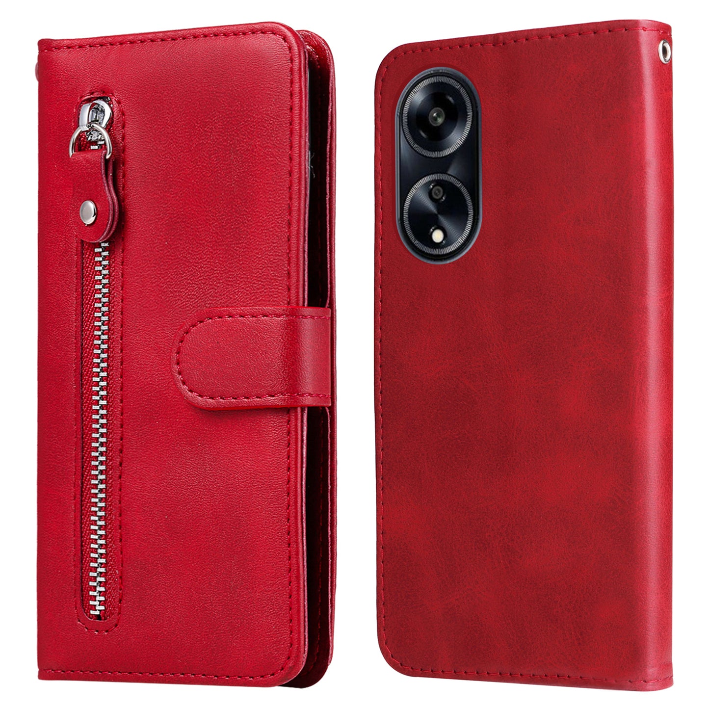 Leather Phone Case for Oppo A1 5G / A98 5G / F23 5G , Calf Texture Zipper Pocket Stand Shell Drop-proof Wallet Cover